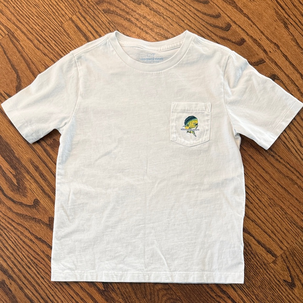 Vineyard Vines White Kids Short Sleeve Pocket Tee with Fish Logo